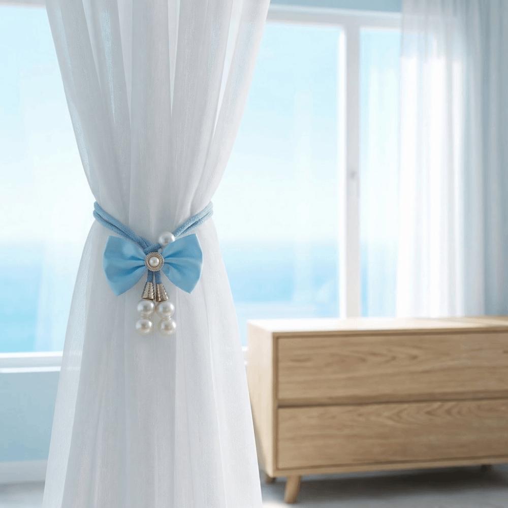 2 PCS Pearl Bowknot Curtain Straps Adjustable Curtains Tie Rope Curtain Tieback Living Room