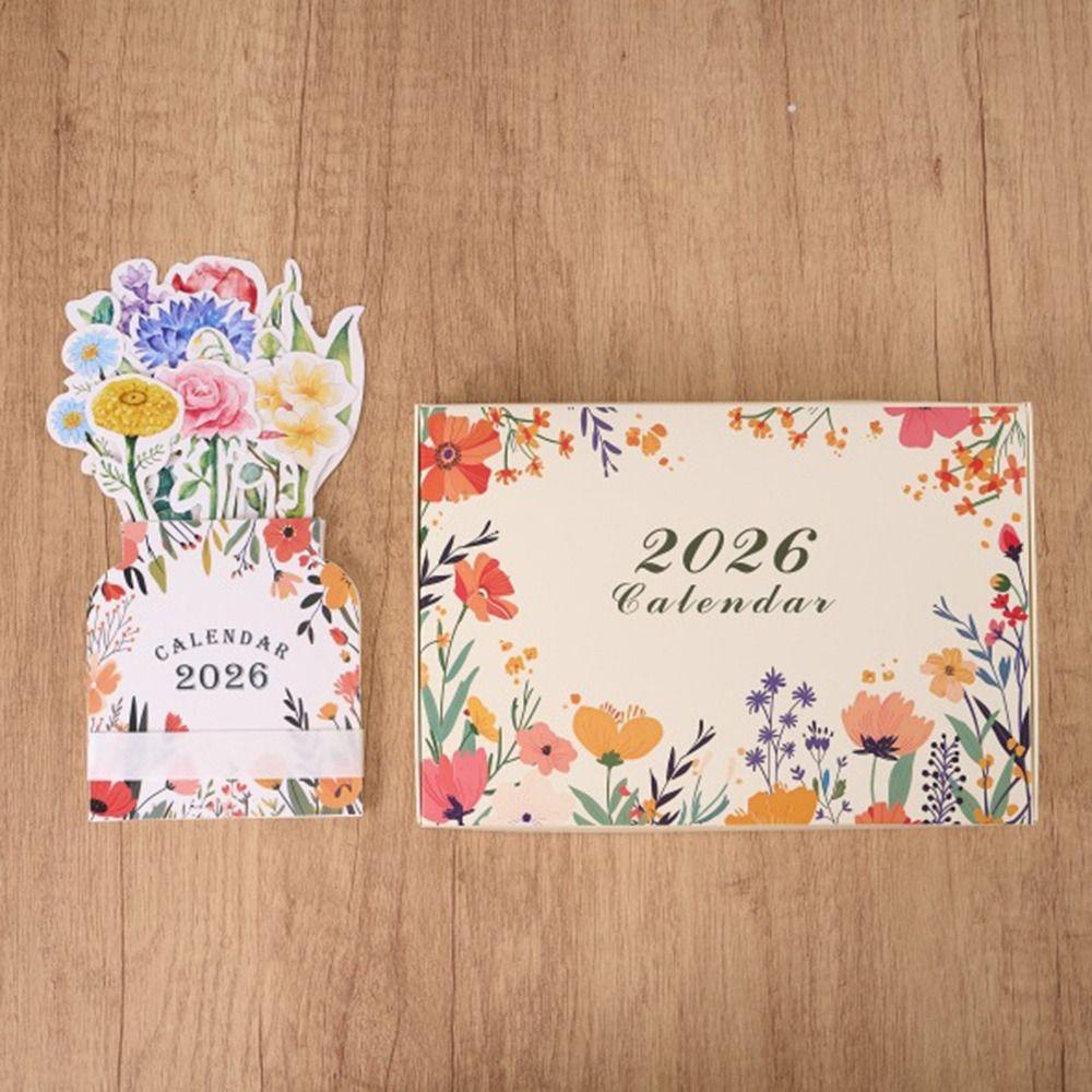 Vase Shaped Bloomy Flowers Desk Calendar Detachable Base Monthly Planner  for New Year