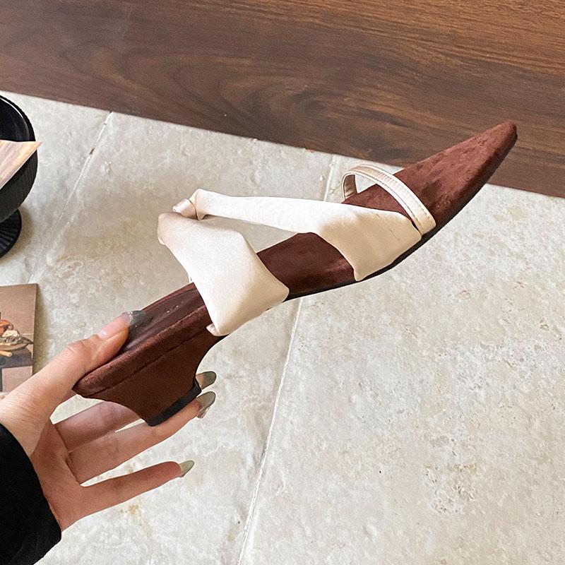 Fashion Fashion Wedges Slippers Shoes For Ladies Luxury Female Footwear Pointed Toe Women Heeled Slippers Slides Sandals Shoes