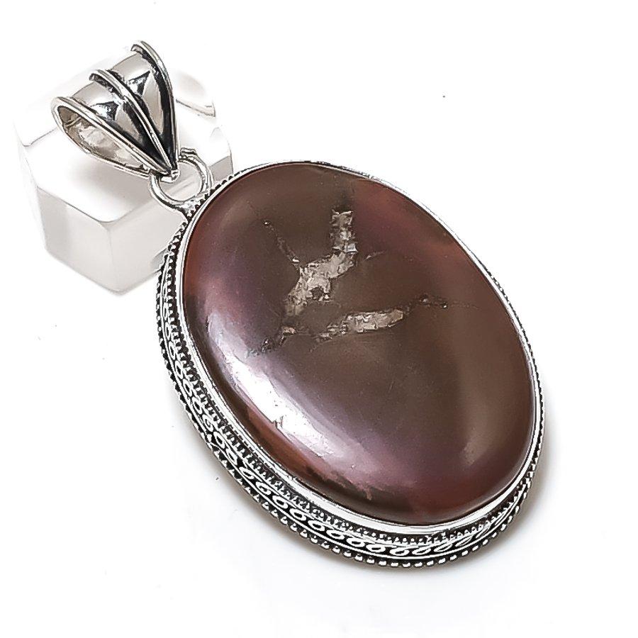 Mud Crack Fossil Gemstone Handmade 925 Sterling Silver Pendant 2.36" S1v34