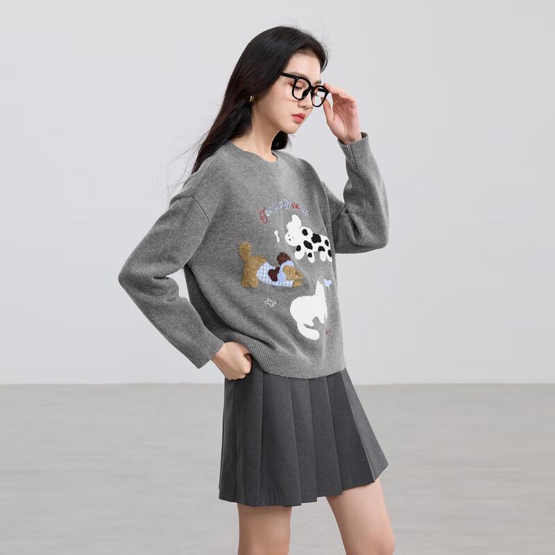 Women's Plus Size Embroidered Round Neck Pullover Sweater