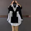 Women's Clothing Korean Striped Patchwork Shirt Fashionable Casual Versatile Loose Single Breasted Long Sleeve Blouse
