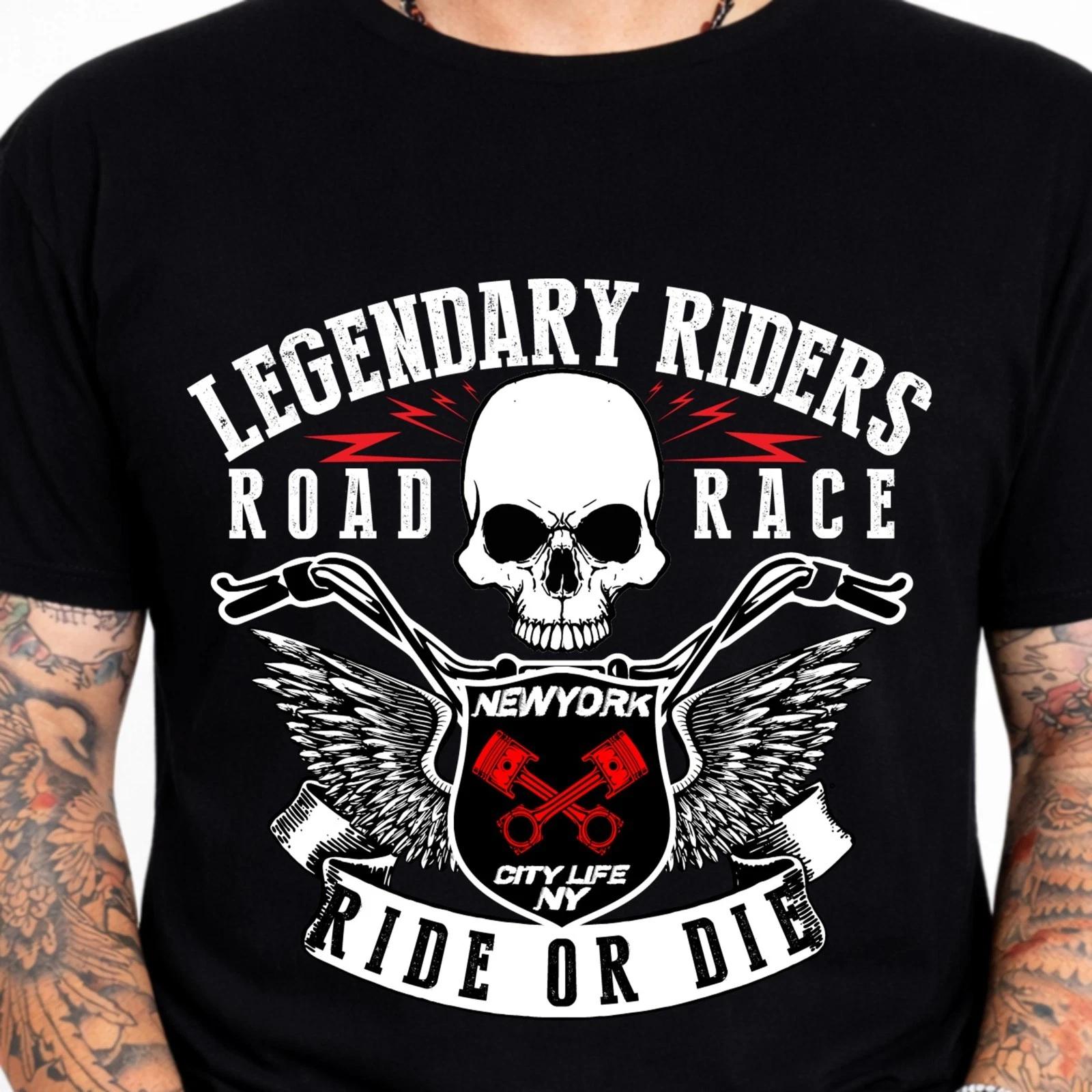 Legendary Riders Skull Motorcycle T-Shirt - Road Race Ride Or Die Biker Tee XXXL