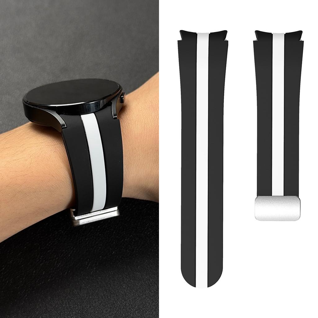 Two-Tone Vertical Stripe Silicone Strap with Magnetic Clasp for Samsung Watch4/5/6/7/FE 40/44mm Sports Watch Strap