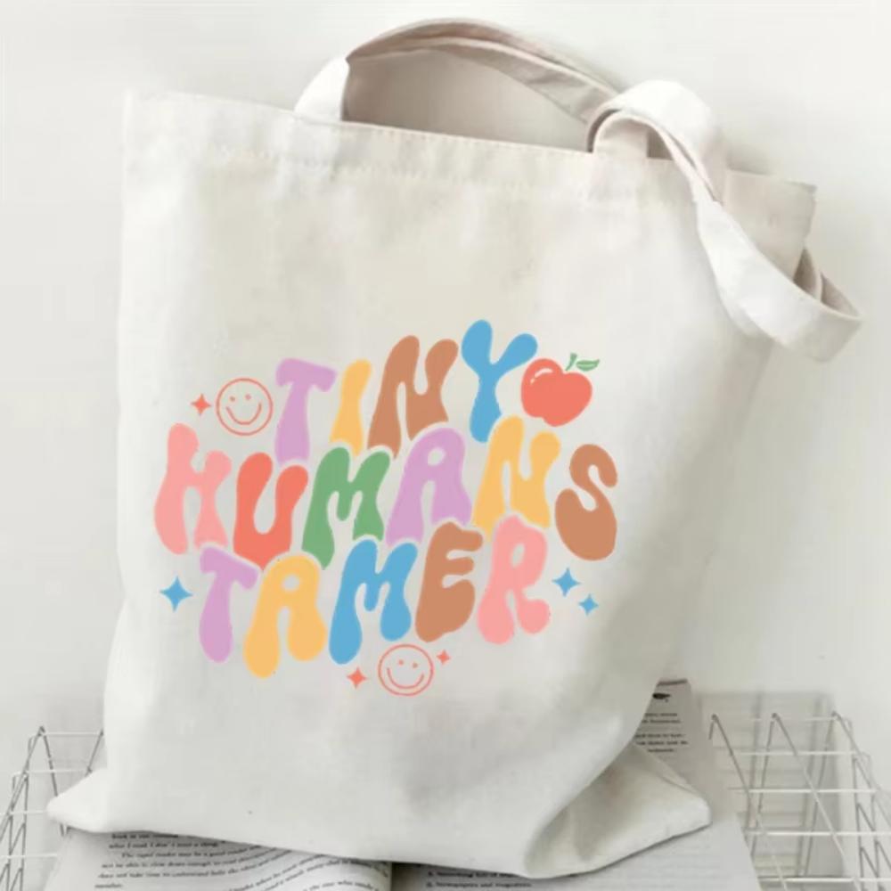 Teacher's Day Gift Teacher Print Canvas Tote Bag Women Handbag Colored Letters Teacher Canvas Tote Bag Floral Shoulder Bag