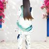 Women Plus Size Beige Green Printed Round Neck Long Sleeve Asymmetrical Top Wide Leg Pants Two Piece Set