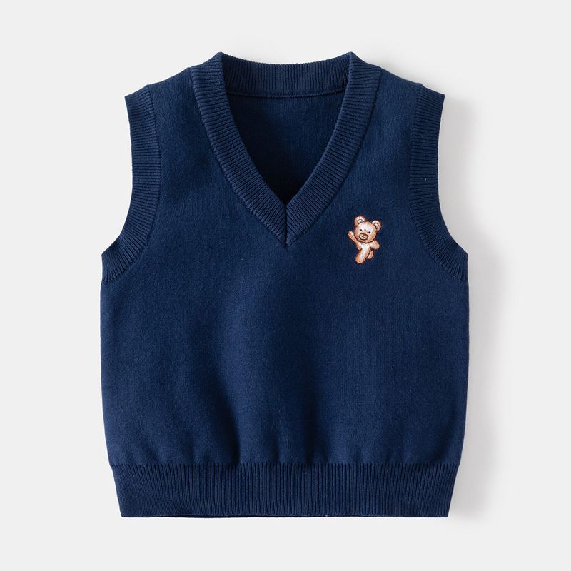 Kids' Sweater Spring and Autumn Boys' Wool Vest V Neck Sleeveless Waistcoat Baby Boys' Bear Casual Pullover