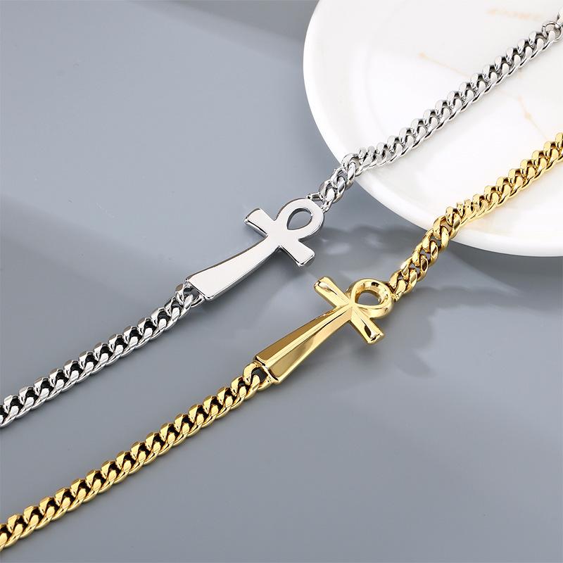 Distressed Egyptian Ankh Cross Bracelet, Personalized Titanium Steel Jewelry for Men & Women