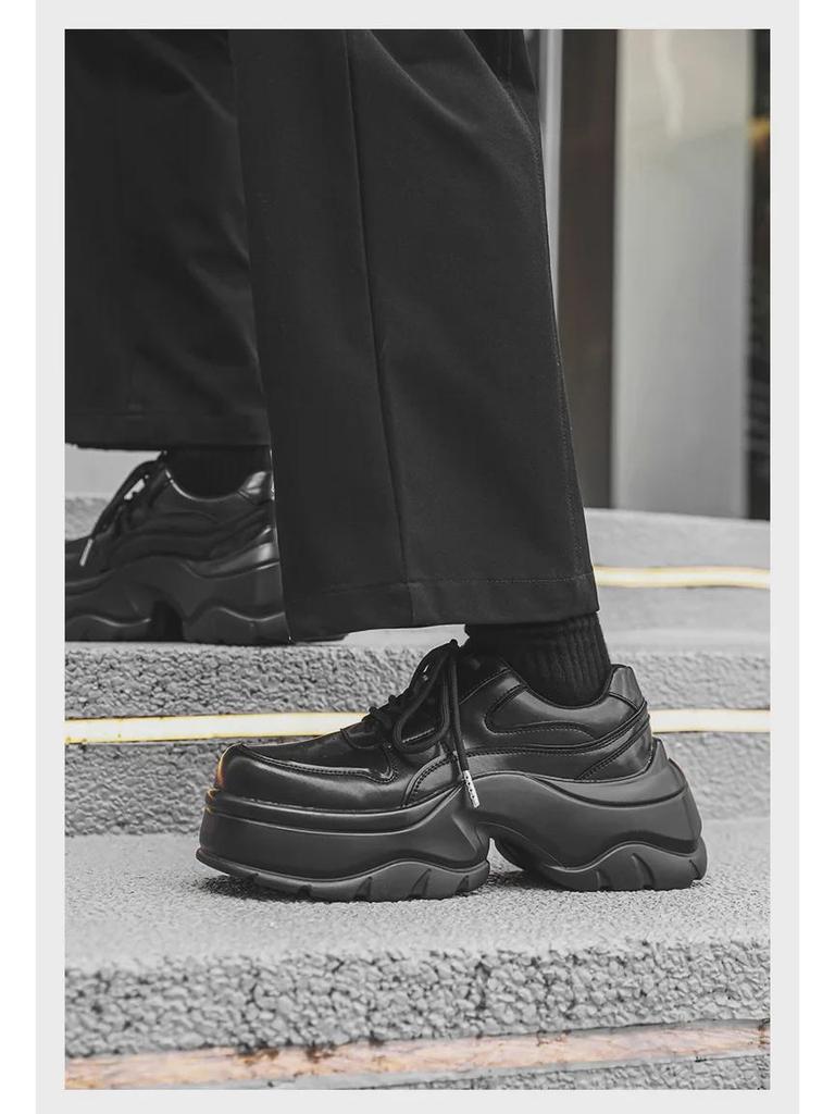 Men's Retro British-Style Derby Shoes with Thick Sole and Square Toe