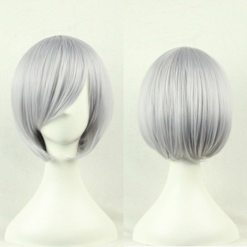 32cm Silky Smooth Full Short Lolita Everyday Natural High Temperature One Size Fits Gray Women's Wig, Wig, Bob, Side-Cut Bangs, Style, Wear, Texture,