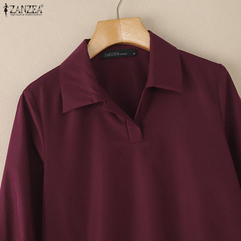 ZANZEA Women Casual Turn Down Collar Loose Long Sleeve Blouse