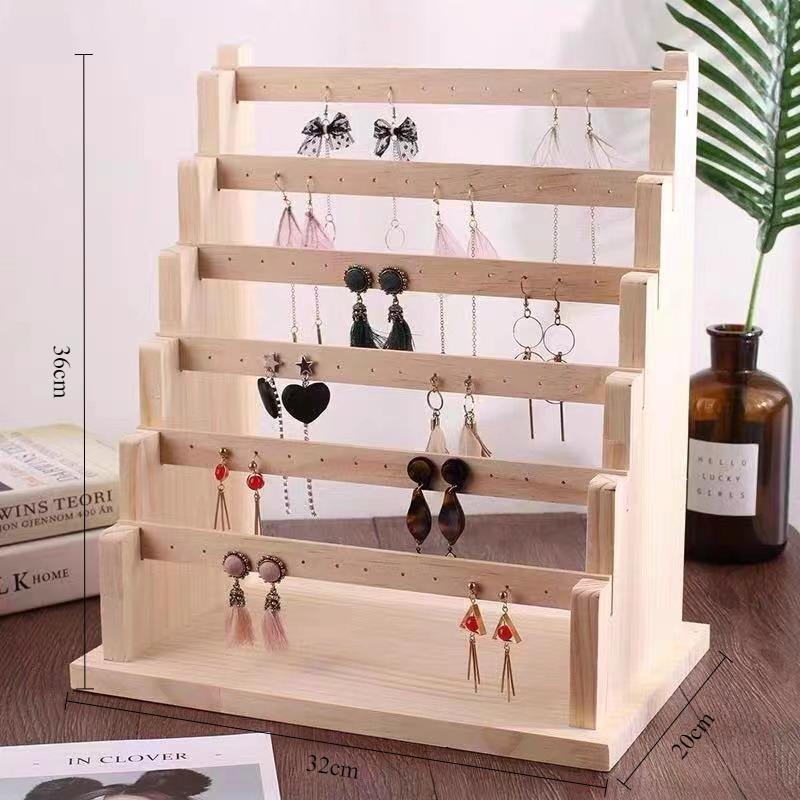 Solid Wood Jewelry Display Rack Multilayer Earrings Show Stand Jewellery Storage Shelf Large Capacity Eardrop Organizer Holder