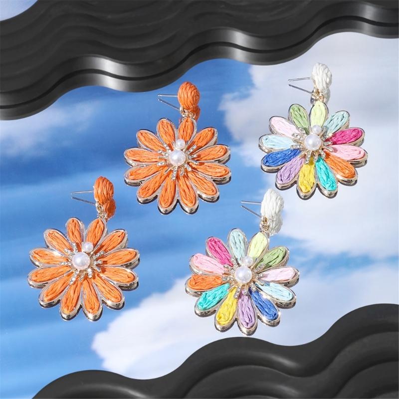 Colorful Rattan Knit Earrings Summer Jewelry For Women Girls Stylish Lightweight Casual Party Accessories