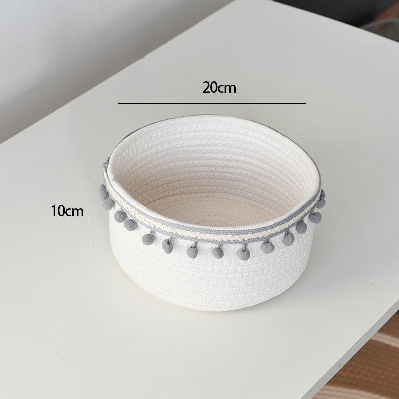Woven Cotton Rope Storage Basket Desktop Storage Holder with Pompom Tassel