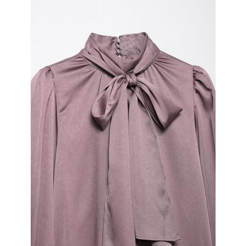 European & American Style 2025 Women's Fashion Bow Silk Satin Shirt