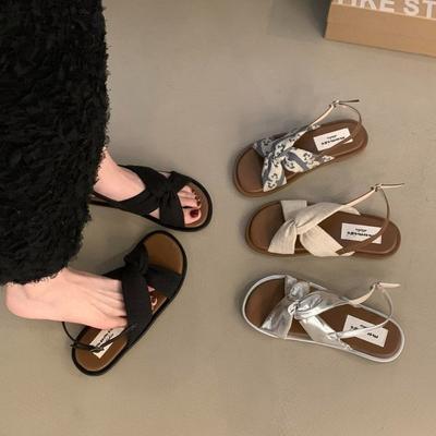 2025 Printemps et Automne Nouvelle Mode Centaines de Sandales Romaines Petites à la Mode Féminines Vent de Fée Semelle Plate Bride A Mot Français