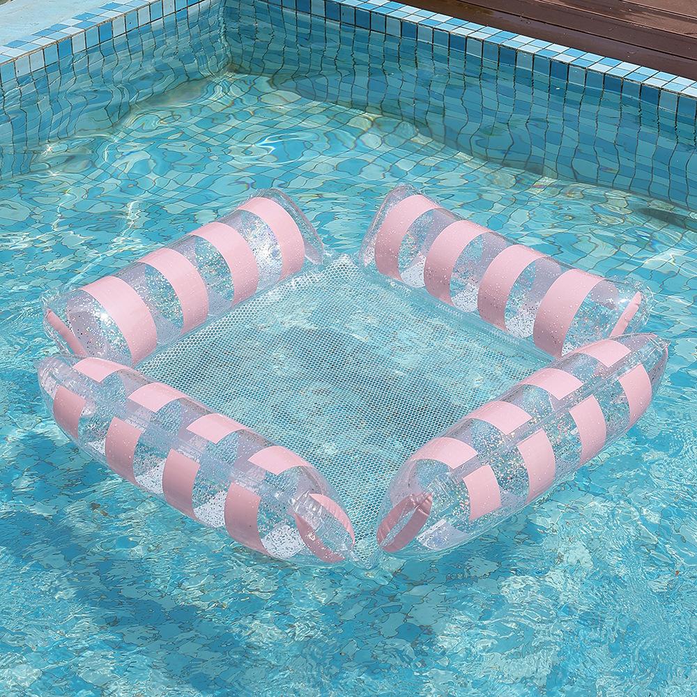 Inflatable Pool Float Lounge Chairs with Glitter Glitter Mesh Water Lounge Hammock Air Mattress Party Floating Bed