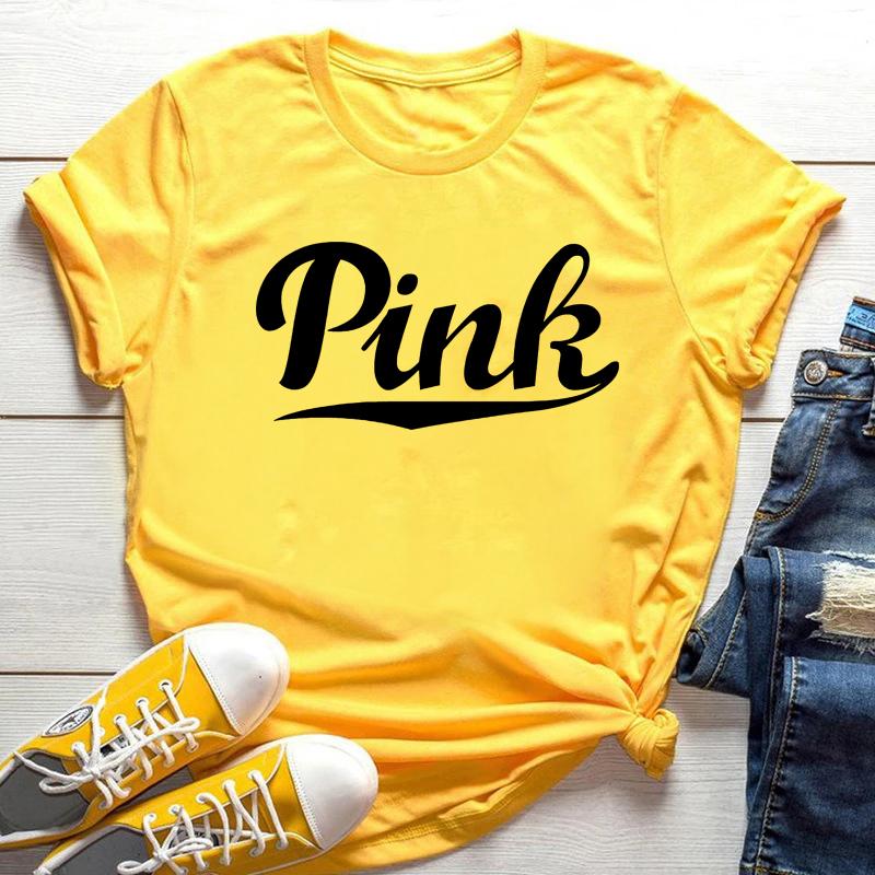 PINK Graphic Tees Pink Letter T-Shirts Women Short Sleeve Tshirt Summer Casual Tops