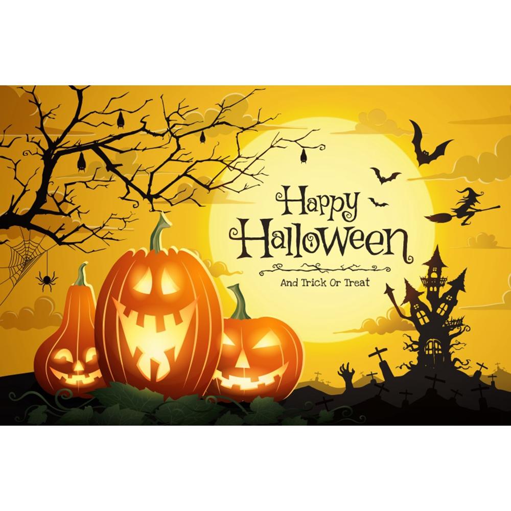 1pc Orenge Halloween Party Backdrop with Gothic Moon Castle Pumpkin Witch Reusable Banner for Halloween Themed Party Decoration