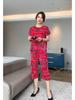 Autumn Ice Silk Two-Piece Set for Women: Loose, Elastic, Short Sleeve Homewear for Middle-Aged and Elderly