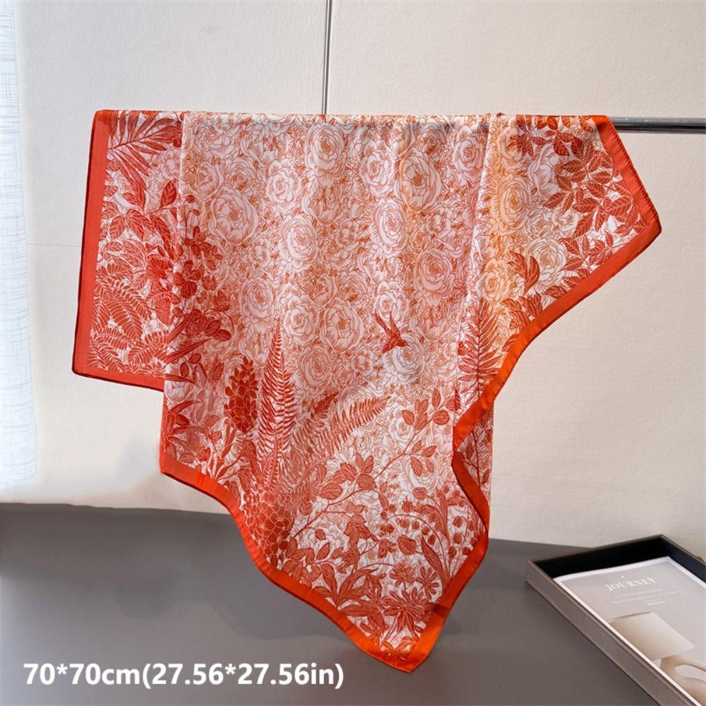 Elegant Thin Printed Square Scarf Flower Printed Silk Scarves Women Head Scarf Summer Accessories