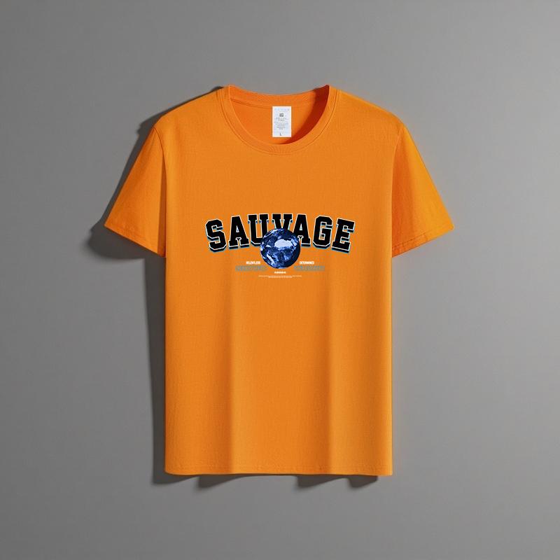 Summer New Unisex Versatile Pure Cotton T-shirt Fashionable Casual Round Neck Top Breathable Loose Fit Print Short Sleeved Shirt