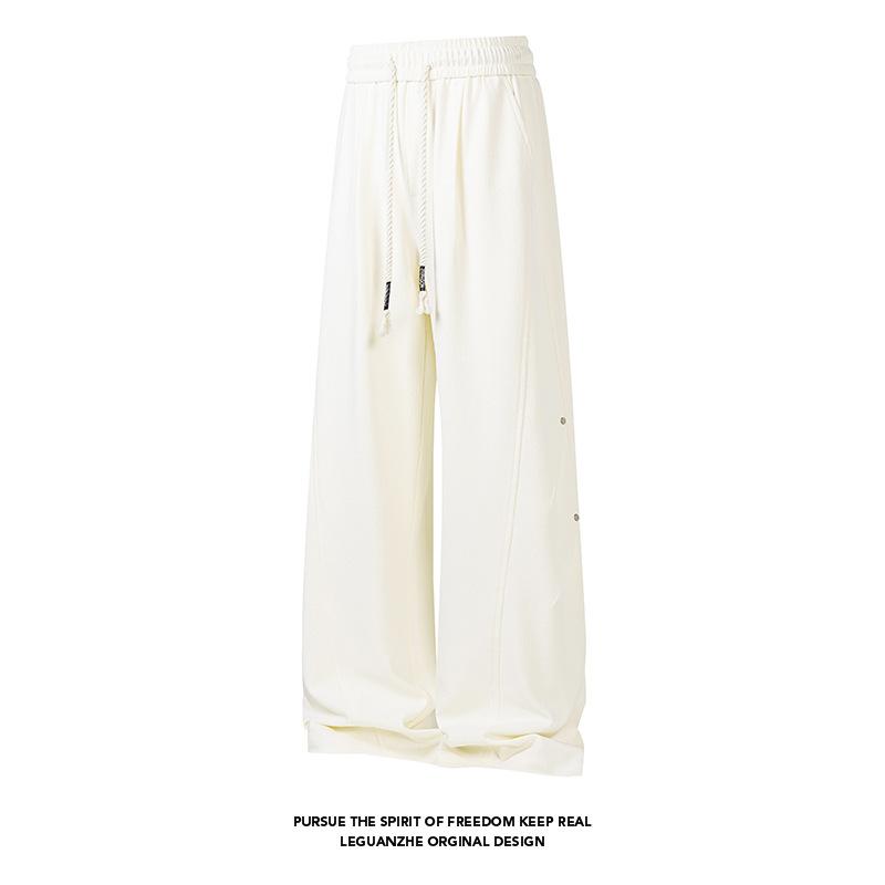 Mens Loose Straight Wide Leg Pleated Rivet Casual Sports Sweatpants