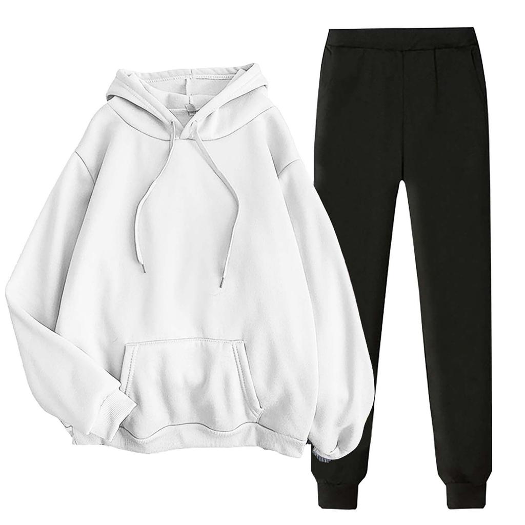 Women's Two-piece Casual Solid Color Ribbed Long Sleeved Sweatshirt And Pants Set