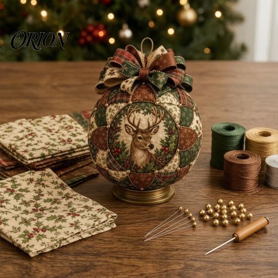 Fabric Ball Craft Set Quilted Christmas Ornament DIY Kit, Patchwork Material Pack Crafting Gift for Beginner, Handmade Xmas Tree Hanging Decor Adults