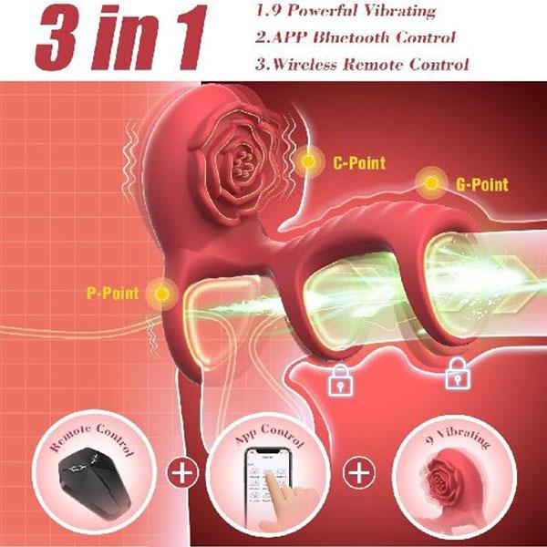 Rose Vibrating Cock Ring Adult Sex Toys with Clitoral G Spot Stimulation, Pleasure Penis Ring Vibrator Couple Sex Toys for Men Women Erection Sex