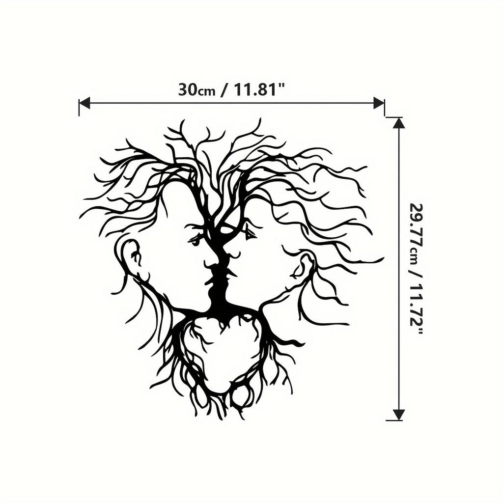 1pc Loving Couple Abstract Tree Metal Wall Art, Line Art Bedroom Decor Above Bed, Christmas Halloween New Year Gift
