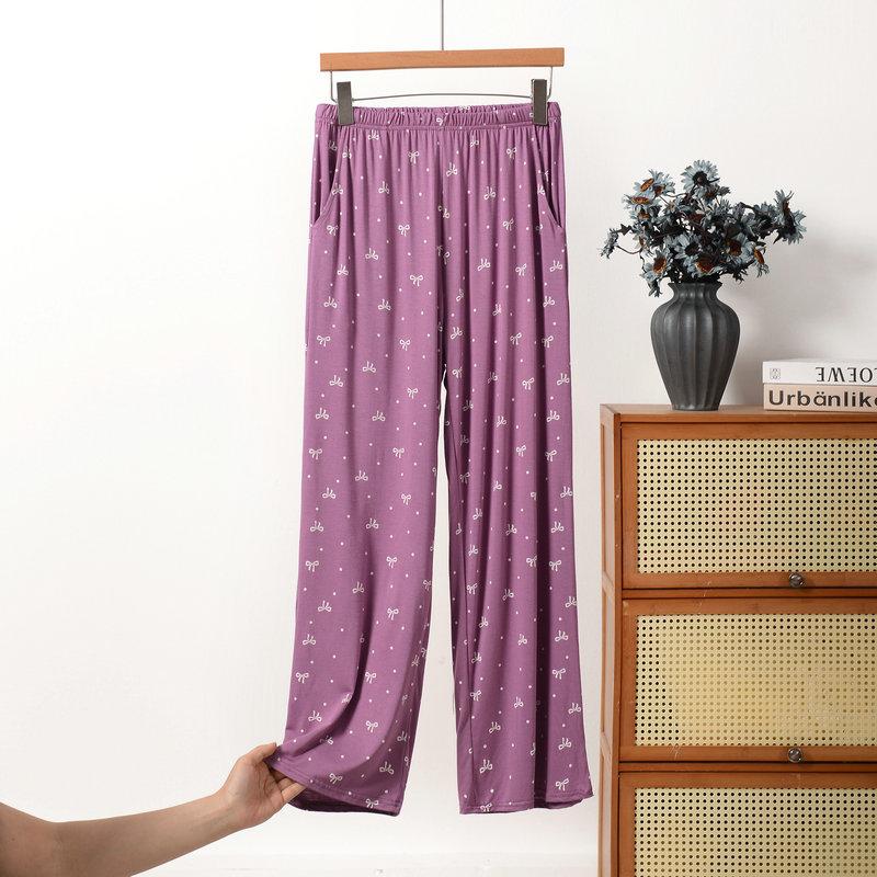 Übergröße XL bis 6XL Damen Modal Schlafhose Durchgehend Schleifenmuster Schmale Passform Lässige Loungehose Auch zum Ausgehen geeignet Unterwäsche-Hose