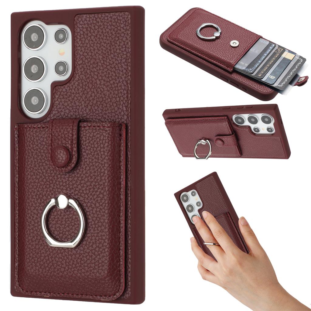 For Samsung Galaxy S25 Ultra Case with Ring Kickstand Drawing Type Card Slots Leather Back Cover