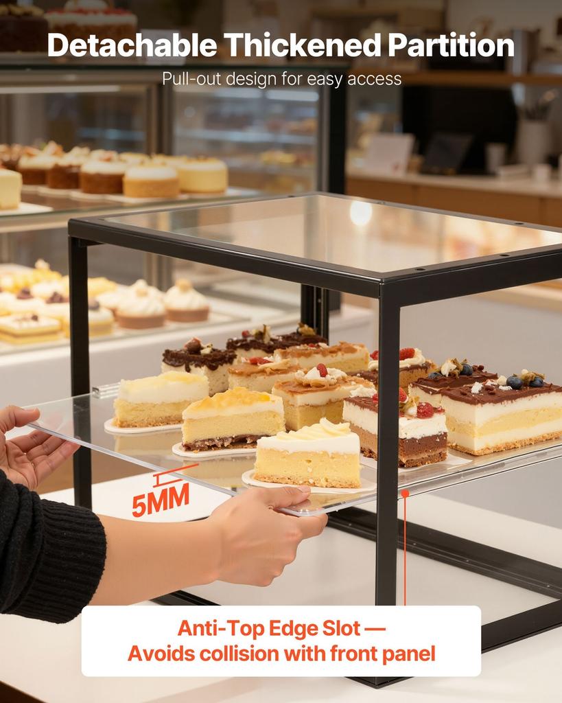 Bakery Display Case, 2-Tier Commercial Countertop Pastry Display Case, Clear Acrylic Bread Box for Kitchen, Party Cake Cabinet with Sliding Door for