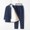 Men's Chinese Tang Suit: Cotton Linen Three-Piece Set with Stand Collar - Zen Meditation Outfit for Spring and Autumn
