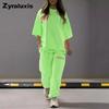 Summer Women's Loose Hollow Crew Neck T-Shirt Top Pants Set Two Piece Outfit
