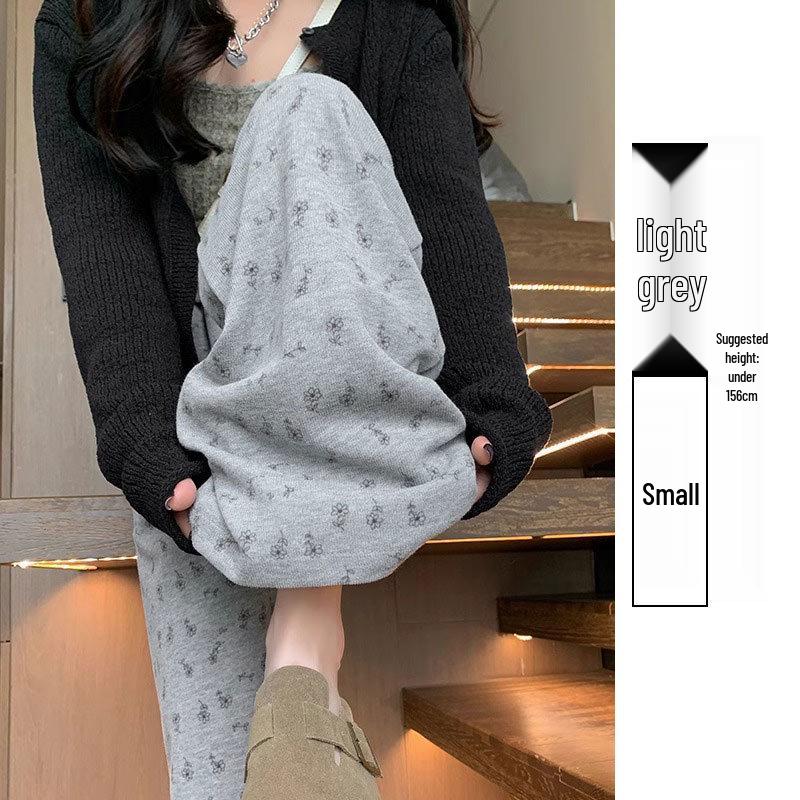 Petite White Floral Wide-Leg Women's Sweatpants: New Loose Casual Straight-Leg Pants for Spring, Summer, Autumn 2025