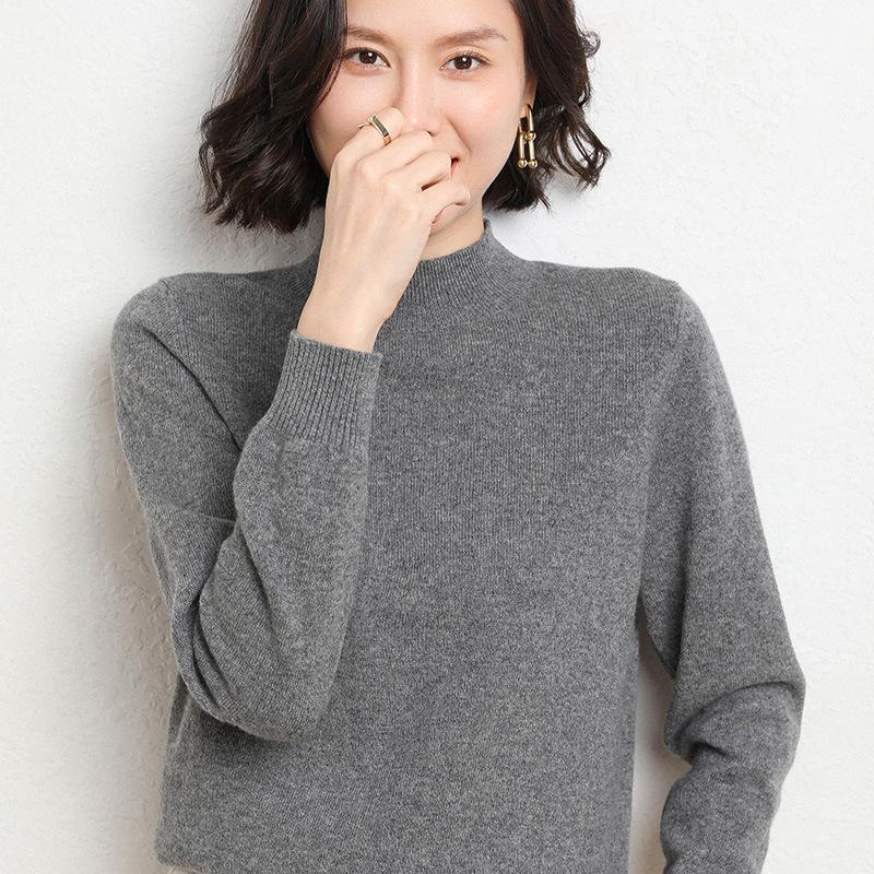 Women's Loose Knit Half Turtleneck Sweater - Long-Sleeve, Large Size Pullover for Autumn & Winter.
