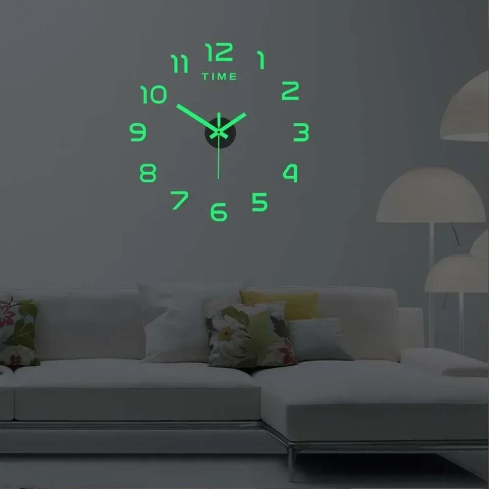 2D Creative Simple Luminous Digital Clock European Style DIY Silent Wall Clock Study Living Room Punch-Free Wall Sticker Clock