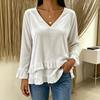 Women's Casual V-Neck Lace Trim Color Blouse for Everyday Wear