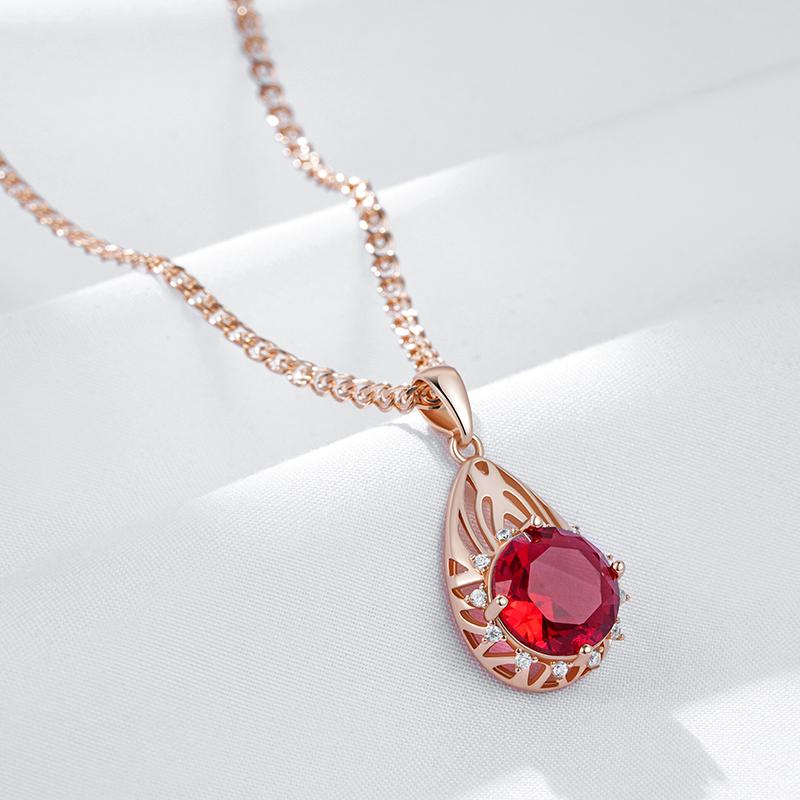 Shiny Red Natural Zircon Pendant Necklace Women Fashion  Rose Gold Color Party Accessories Daily Fine Vintage Jewelry