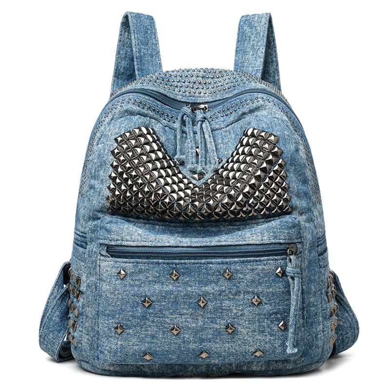 Denim Backpack Punk Rivet Backpack