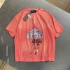 Mens Oversized Cotton Tee With Distressed Letter Print Rhinestone Embellishment Casual Shirt
