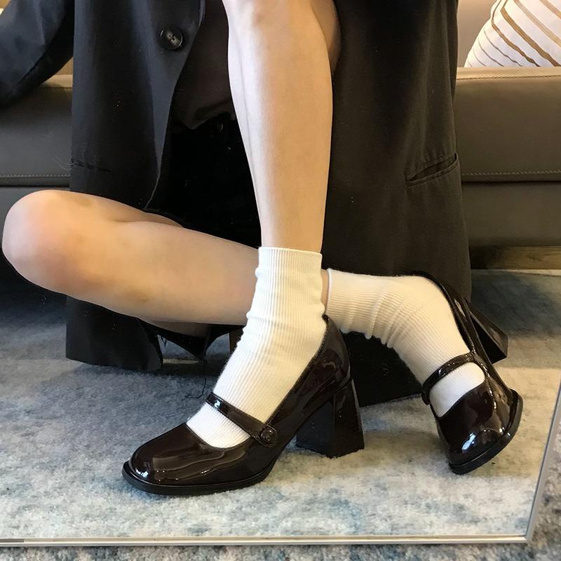 Women Spring 2025 New Model Retro Party Comfortable Pumps Women's Fashion Simple High Heels Nonslip Thick Heel Leather Shoes