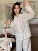 New Xiaohongshu pure cotton A gauze women's loungewear long sleeves trousers pajamas women's autumn jasmine tea