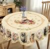 Vintage Golden Spring Cat Floral Print Round Tablecloth Cute Pet Pattern Kitchen Dining Table Cover Indoor Outdoor Party Decor Gift