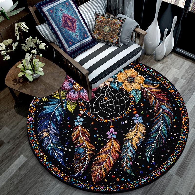 Okrągły dywanik Dreamcatcher, dywanik do salonu, sypialni, sofy, pokoju zabaw, dekoracja, antypoślizgowa mata podłogowa