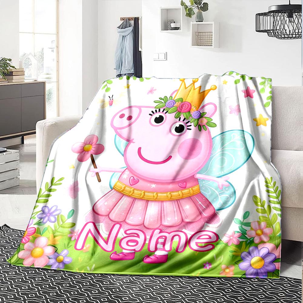 Custom Name Peppa Pig Theme Printed Blanket - Perfect for Couch, Bed, Travel & Outdoor Use | Machine Washable, Cozy & Durable.