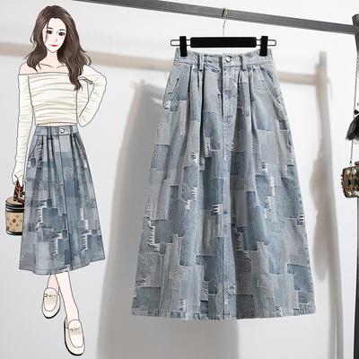 Cowboy Midi Skirt Autumn Newcasual Versatile Design Split