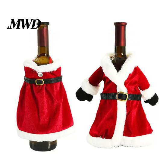 Xmas Drink Ornament Christmas Wine Bottle Cover, Velvet Santa Suit Sleeve, Plush Holiday Decoration Cover for Xmas, New Year, Dinner Table Decor Gift